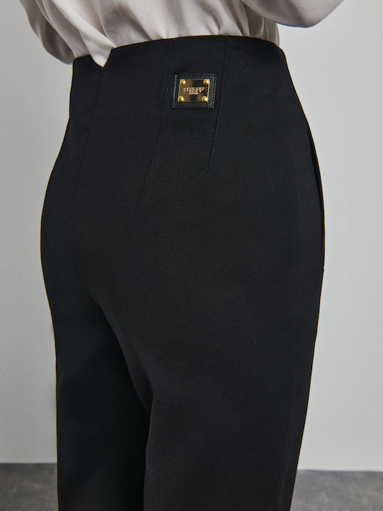 Women's High-Rise Fabric Trousers in a Slim Fit Black
