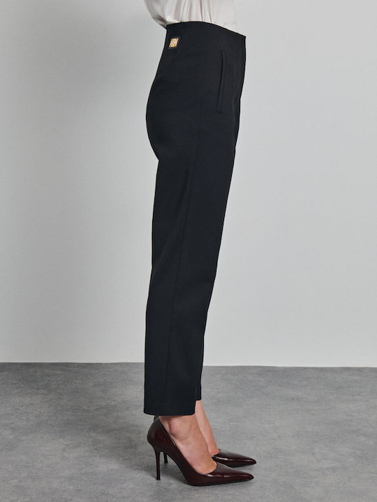 Women's High-Rise Fabric Trousers in a Slim Fit Black