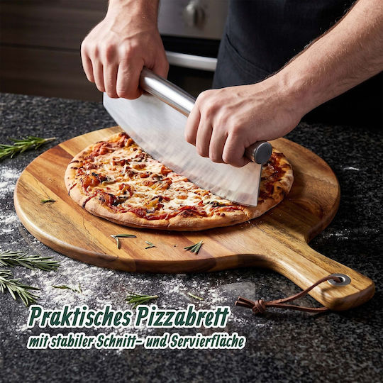 Relaxdays Platou de Servire pentru Pizza cu Mâner din Lemn 28x28 cm