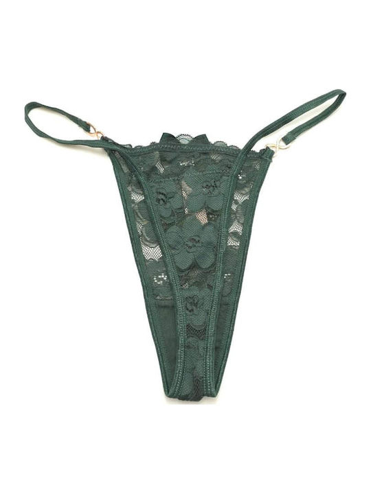 Дамски стринг с дантела в цвят кипарис
