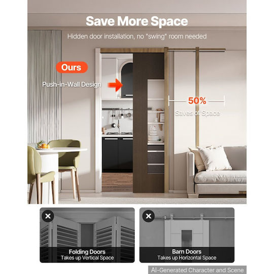 Vevor Sliding Door Mechanism 91.44 cm Brown
