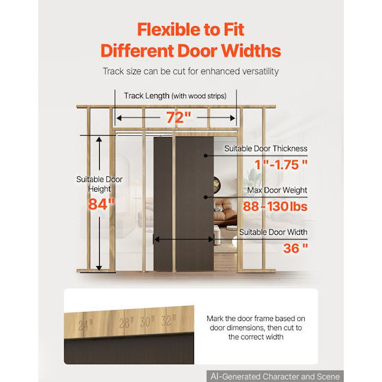 Vevor Sliding Door Mechanism 91.44 cm Brown