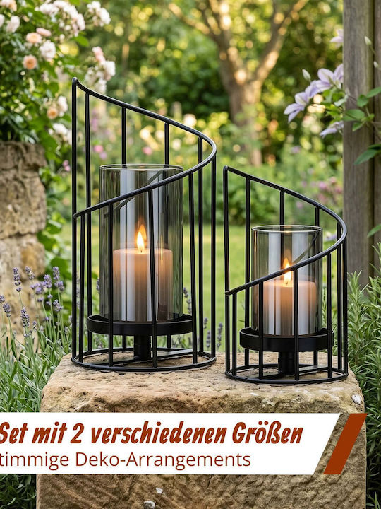 Relaxdays Set de Sfeșnice Metalice Negre 11 cm, 2 Buc.