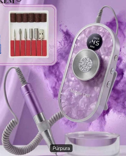 Battery-Powered Nail Drill Purple with 45000 Revolutions per Minute