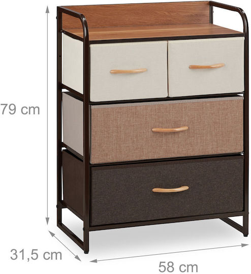 Comodă de Depozitare cu Sertare din Metal și Material Textil L58xL58xÎ79cm