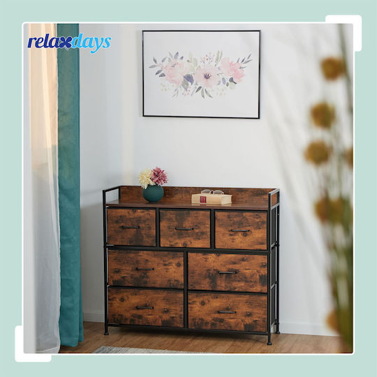 Comodă de Depozitare din Lemn, Metal și Material Textil L100xLăț30,5xÎ85cm