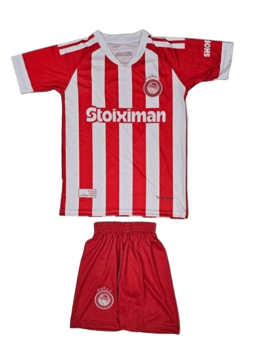 Set de Fotbal pentru Copii Olympiacos 2026-2027 Alb-Roșu în Dungi Balón De Oro Alb Roșu Unisex pentru Copii Ab211