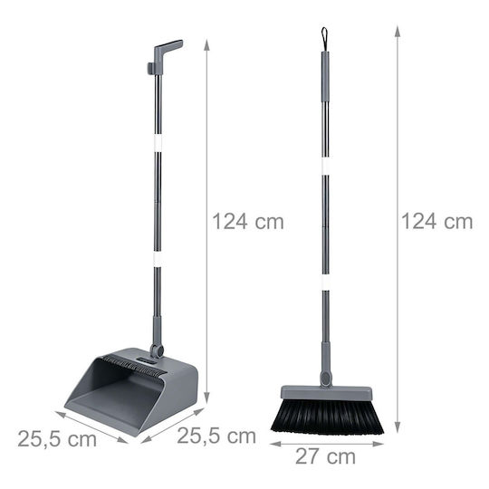 Relaxdays Broom Dustpan Set Flexible Gray-black-silver 124 × 27 × 25.5 Cm