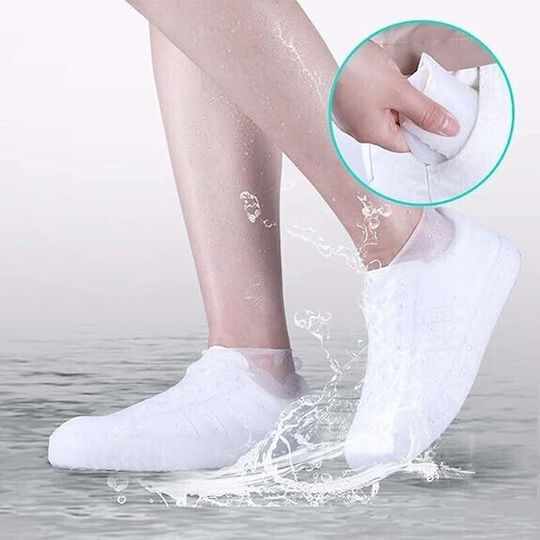Huse pentru pantofi Flippy, impermeabile, antiderapante, din latex, 13 × 13 × 2 cm, mărimea L, 41–47 cm, albe