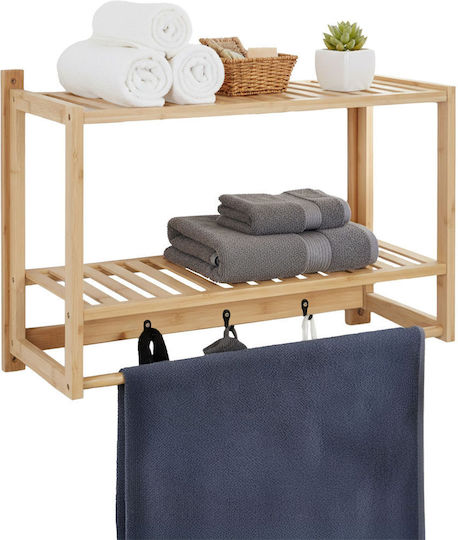 Relaxdays Επιτοίχια Ραφιέρα Μπάνιου Bamboo με 2 Ράφια 60x23.5x40cm Καφέ