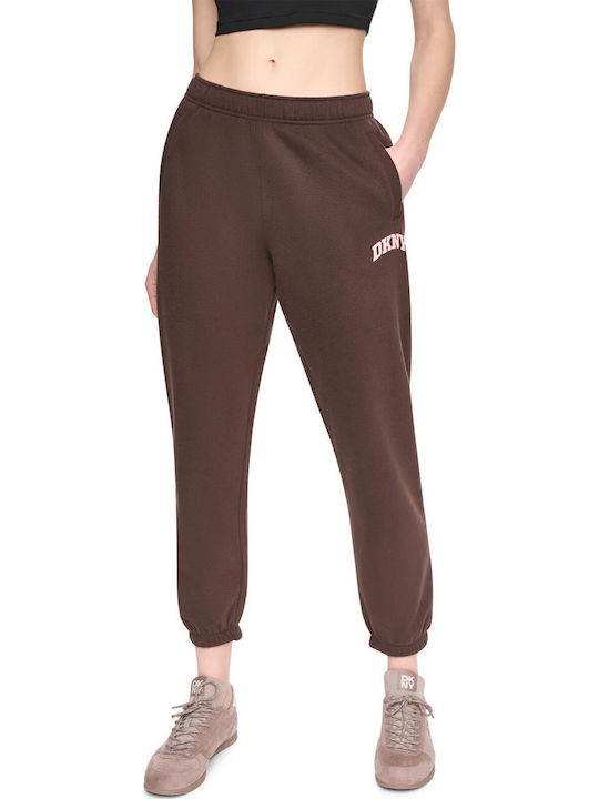 Pantaloni de trening cu Elastic Fleece Maro Ciocolatiu