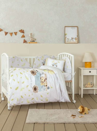 Nima Jungle Ride Set Fețe de Pernă pentru Copii din 100% Bumbac 30x40 cm Alb-Bej
