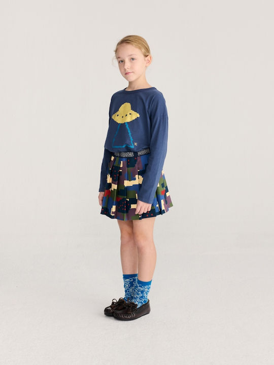 Kinder-Langarmshirt Blau Pixel Abduction