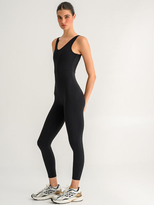 Training Damen-Ganzkörperleggings Schwarz