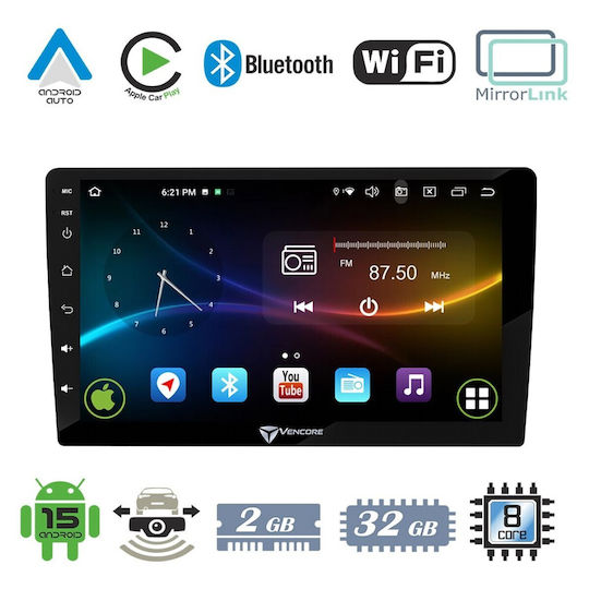 Vencore 3236-10008-0197s Multimedia-Display Android 15 10,1" 9109a Mtk6762 Octa-Core 2 GB/32 GB IPS-Frontblende CarPlay Android Auto Unterstützung Für Rückfahrkamera AHD Honda Jazz 2009–2013 – Silber 3236-10008-0197s