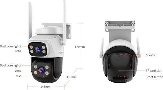 Vstarcam CS622DR IP Двойна IP Камера за Видеонаблюдение Wi-Fi 3+3MP Водоустойчива с Двупосочна Комуникация и 4mm Обектив