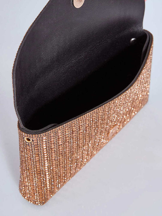 Geantă De Mână Plic Strass Bronz