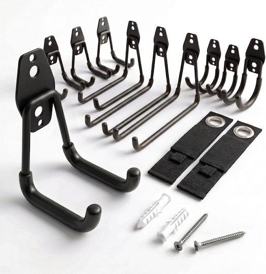 Set 12 Relaxdays Garage Wall Hooks Stainless Steel Black