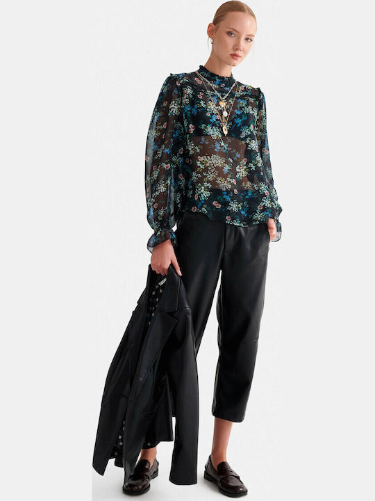 attrattivo Women's Long Sleeve Floral Blue Blouse
