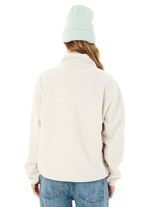 Χειμερινή Γυναικεία Fleece Μπλούζα με Φερμουάρ Clay White