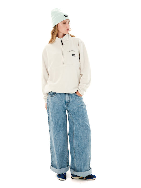 Χειμερινή Γυναικεία Fleece Μπλούζα με Φερμουάρ Clay White