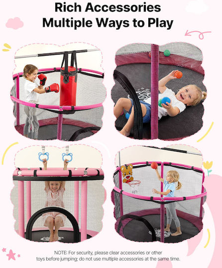Vevor Kids Trampoline, 142 cm Diameter, with Safety Net, Pink
