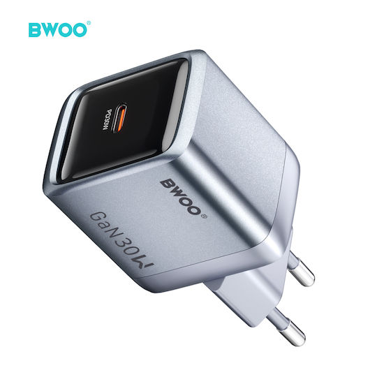 BWOO Încărcător Fără Cablu GaN cu Port USB-C 30W Power Delivery Gri ( BO-CDA236)