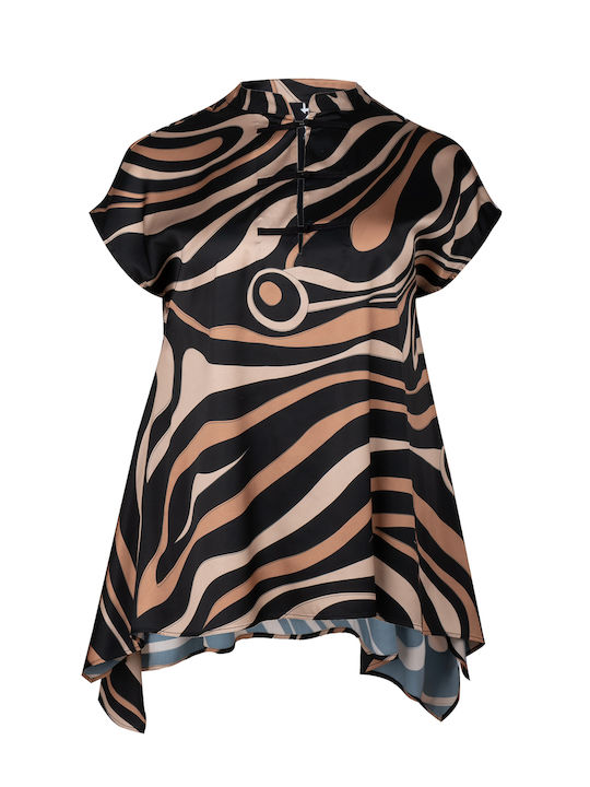 Bluza Damă Satin Mâneci Scurte Auriu