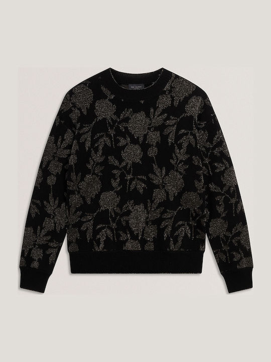 Γυναικείο Μακρυμάνικο Crop Πουλόβερ Floral Black