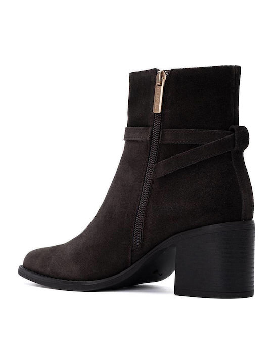 Damen-Lederstiefeletten mit mittelhohem Absatz Braun