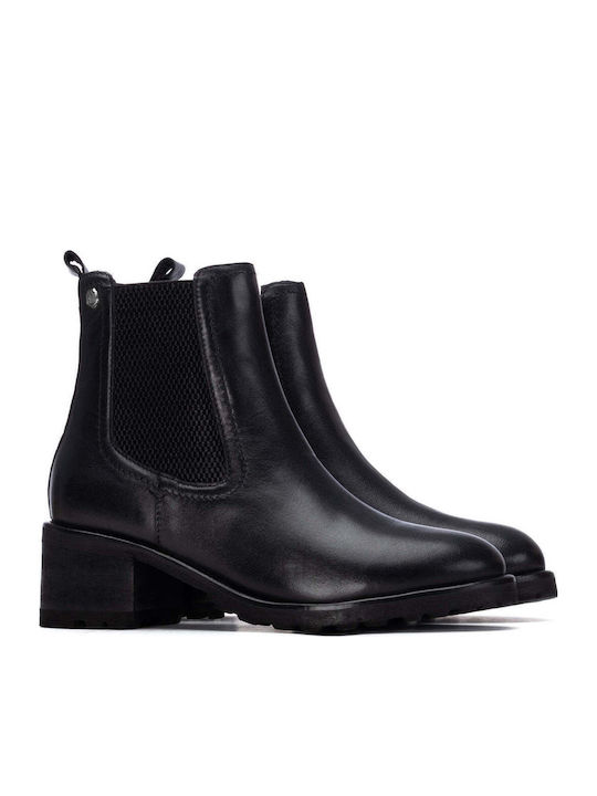 Damen Chelsea-Stiefeletten aus Leder mit Mittelhohem Absatz Schwarz