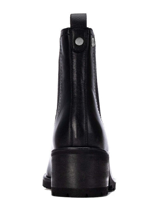 Damen Chelsea-Stiefeletten aus Leder mit Mittelhohem Absatz Schwarz
