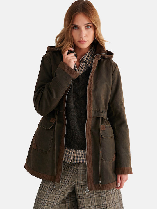 Langer Damenparka für den Winter Braun