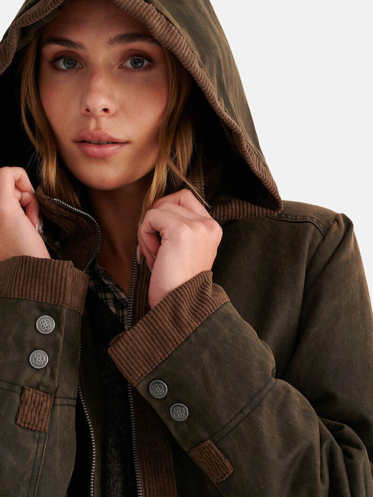 Langer Damenparka für den Winter Braun