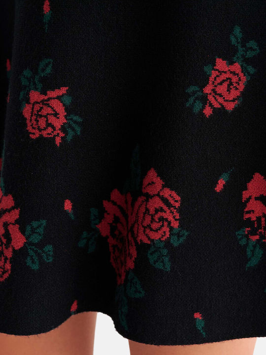 Minirock Floral Schwarz
