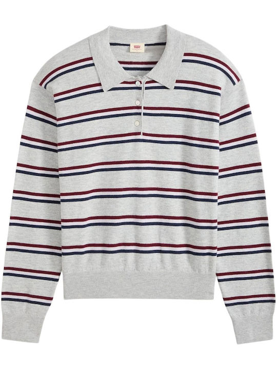 Damen-Pullover aus Baumwolle, Langärmelig, Gestreift, Grau