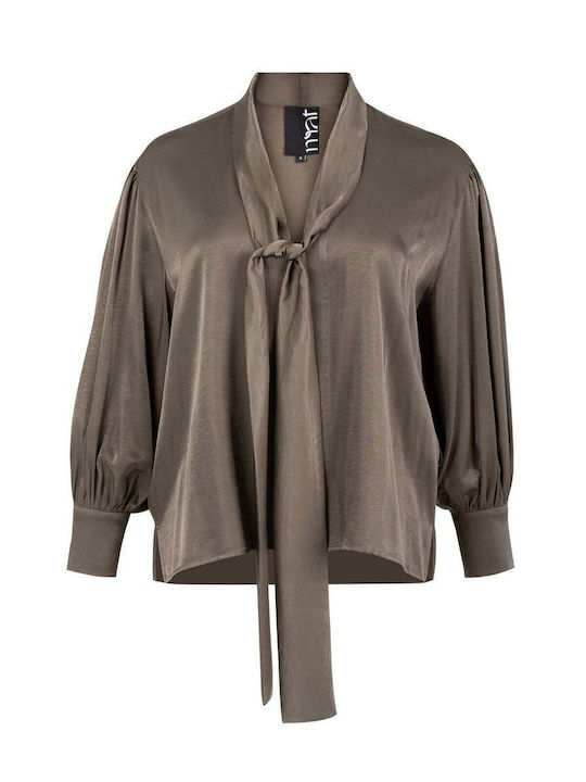 Bluza Damă Satin Mânecă Lungă Maro