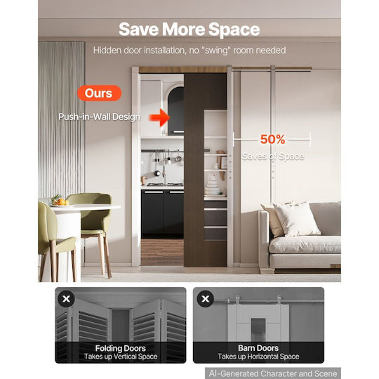 Vevor Sliding Door Mechanism 91.44cm Brown