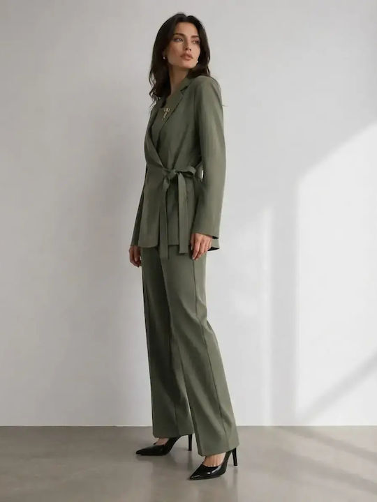 Damen-Set in Khaki mit High-Waist-Hose
