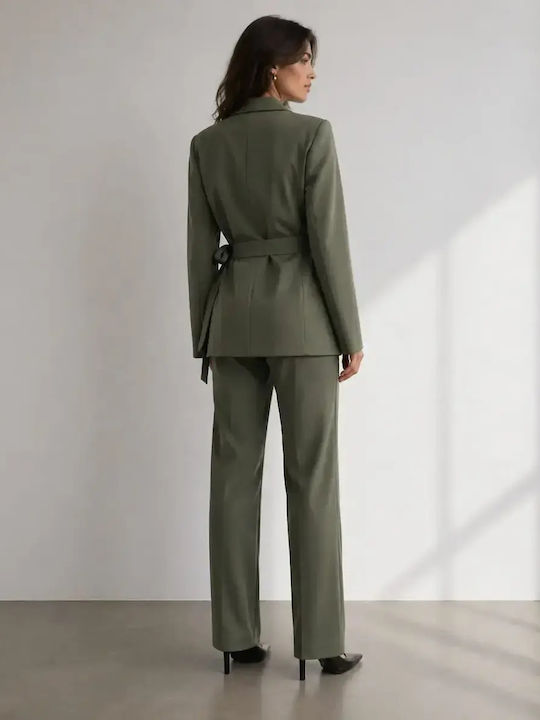 Damen-Set in Khaki mit High-Waist-Hose