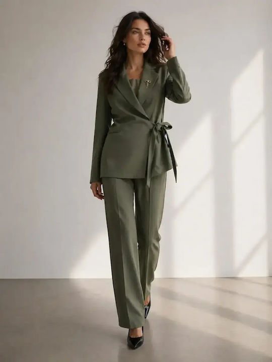Damen-Set in Khaki mit High-Waist-Hose