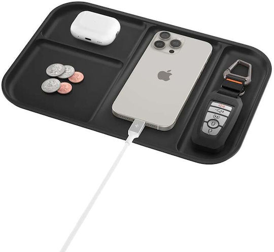 Spigen Ld403 Ahp10136 Organizer Tray with Four Compartments and Phone Holder, Non-Slip Polyurethane Base, Black