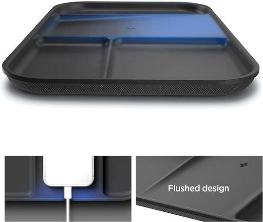 Spigen Ld403 Ahp10136 Organizer Tray with Four Compartments and Phone Holder, Non-Slip Polyurethane Base, Black