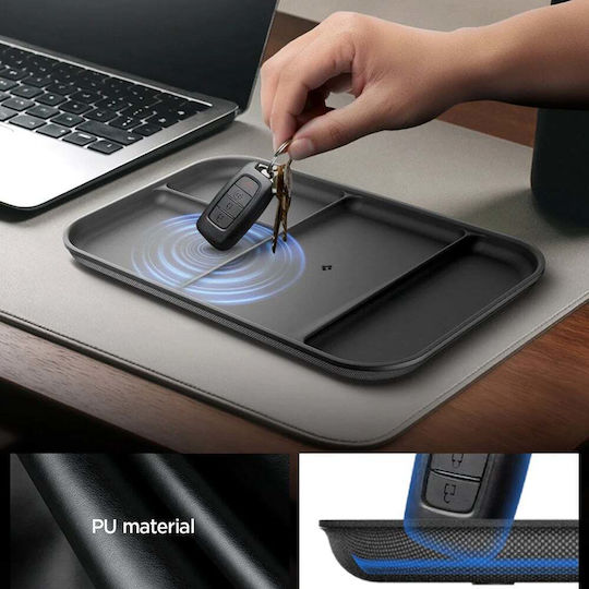 Spigen Ld403 Ahp10136 Organizer Tray with Four Compartments and Phone Holder, Non-Slip Polyurethane Base, Black