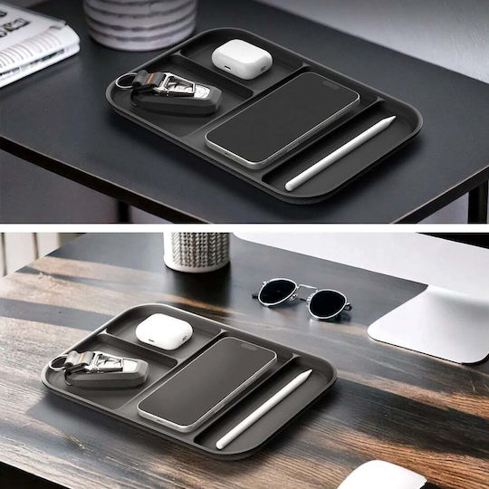 Spigen Ld403 Ahp10136 Organizer Tray with Four Compartments and Phone Holder, Non-Slip Polyurethane Base, Black