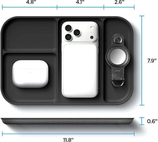 Spigen Ld403 Ahp10136 Organizer Tray with Four Compartments and Phone Holder, Non-Slip Polyurethane Base, Black