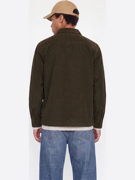 Overshirt din Catifea Raiată cu Mâneci Lungi, Regular Fit, Verde Măsliniu Închis