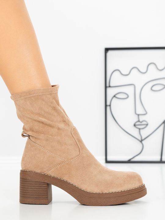 Women's Ankle Boots with Mid Heel Khaki