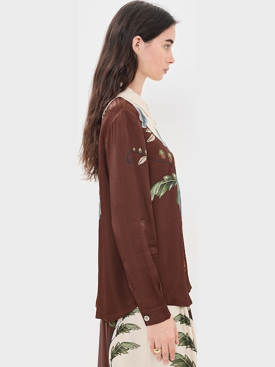Long Sleeve Women's Silky Floral Shirt