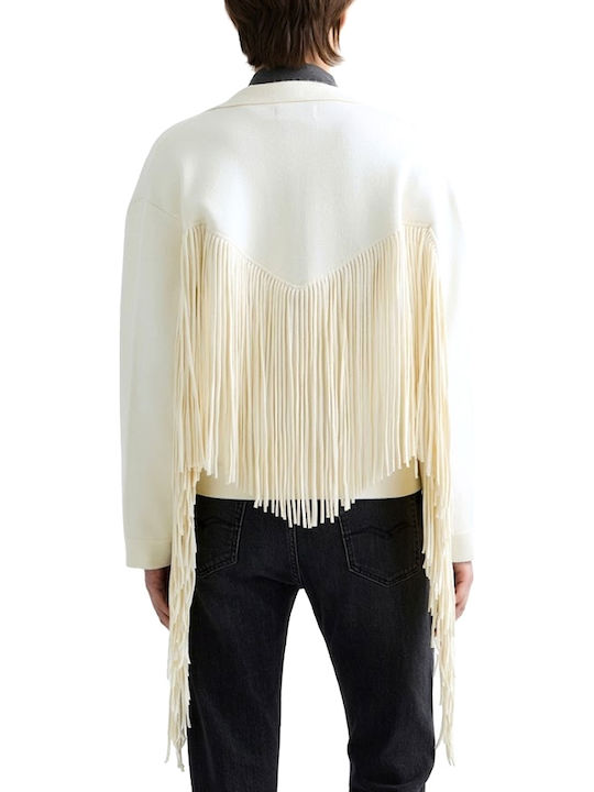 Replay Lange Damen-Winterjacke in Ecru